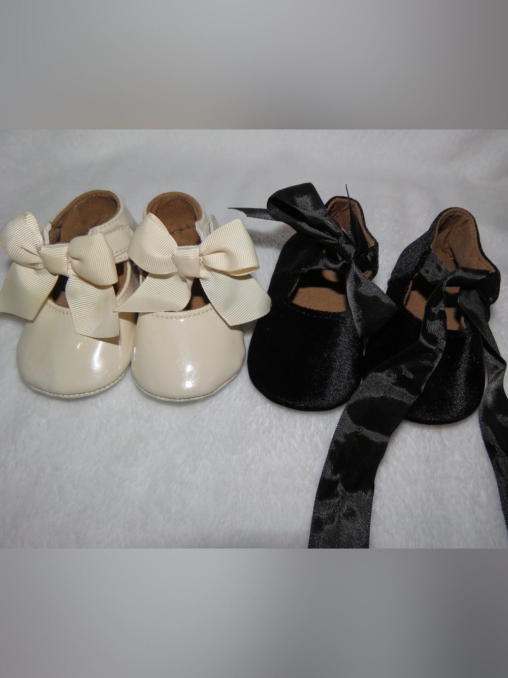 Baby Girls Bow Strap Shoes in Black and Cream